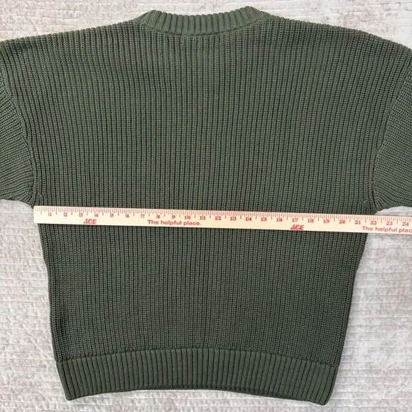 Yellow Label Co Mens Olive Green Cotton Shaker Stitch Crewneck Sweater Small - Picture 7 of 8